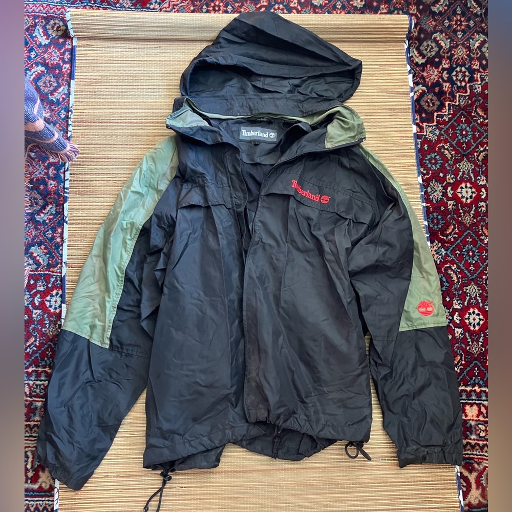 Vintage Timberland Black and Olive Rain Jacket
